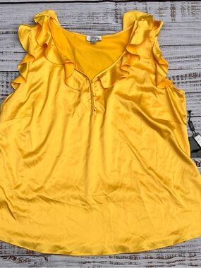 Tahari Bright Yellow Ruffle V-Neck Satin Camisole